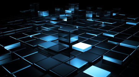 Picture of white squares and blue light on dim establishment. Creative resource, AI Generatedの素材