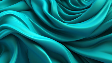Turquoise and Water Cloth with Wrinkles and Folds. Multicolored Wavy Surface Establishment. Creative resource, AI Generatedの素材