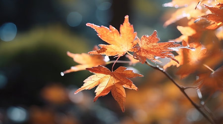 Central maple clears out in collect time sunny day in frontal zone and foggy establishment. Creative resource, AI Generatedの素材
