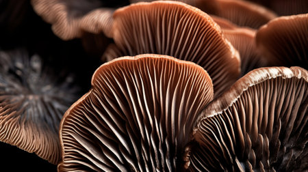Closeup of portabella mushroom gills. Creative resource, AI Generatedの素材