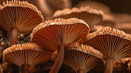 Closeup of portabella mushroom gills. Creative resource, AI Generatedの素材