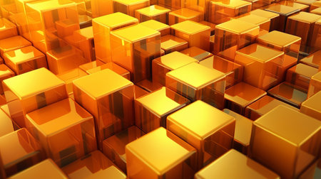 Orange and Yellow, Bursting 3d shapes Completely Organized to form a Cutting edge Tech See. Creative resource, AI Generatedの素材