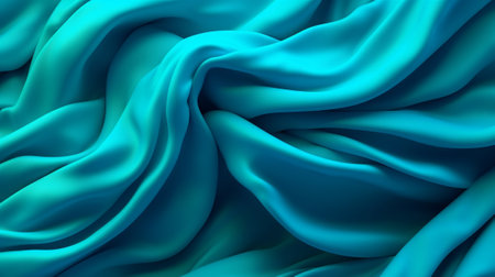 Turquoise and Water Cloth with Wrinkles and Folds. Multicolored Wavy Surface Establishment. Creative resource, AI Generatedの素材
