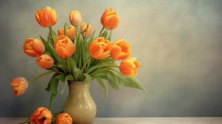 A bouquet of orange tulips in a vase. Chart with a improvement spot cheerful Mother's Day. Creative resource, AI Generatedの素材