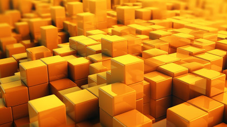 Orange and Yellow, Bursting 3d shapes Completely Organized to make a Cutting edge Tech See. Creative resource, AI Generatedの素材