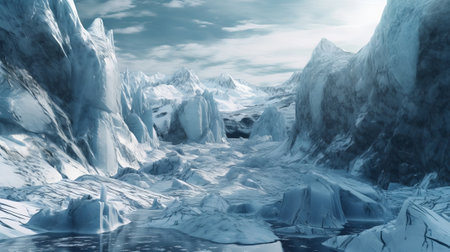 Unforgiving chilly surface of ice sheet. Creative resource, AI Generatedの素材