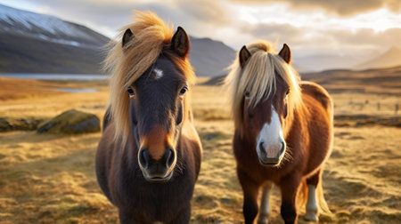 The Icelandic horse may be a breed of horse made in Iceland. Closeup Icelandic steeds. Creative resource, AI Generatedの素材