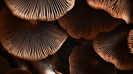 Closeup of portabella mushroom gills. Creative resource, AI Generatedの素材