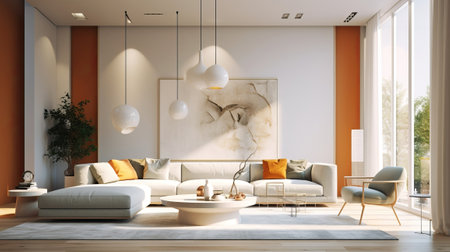 Advanced Living Room. Cutting edge Inward parts Organize Establishment. Creative resource, AI Generatedの素材