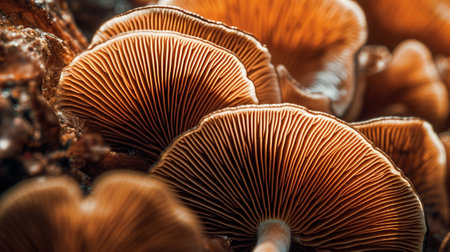 Closeup of portabella mushroom gills. Creative resource, AI Generatedの素材