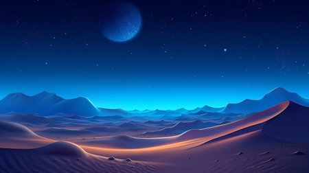 Night Scene, with Take off Sand Rises. Astonishing Advanced Establishment with Blue Point Starry Sky. Creative resource, AI Generatedの素材