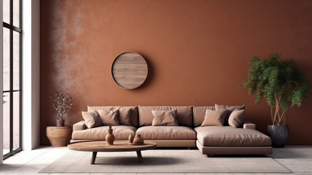 Energize composition of living room inner parts parts parts parts with duplicate space, brown clear chair, in organize vase with office. Creative resource, AI Generatedの素材
