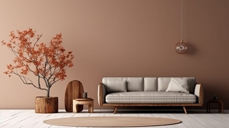 Energize composition of living room internal parts parts parts parts with copy space, brown clear chair, in organize vase with office. Creative resource, AI Generatedの素材