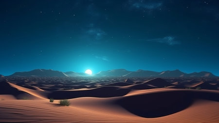Night Scene, with Take off Sand Rises. Bewildering Progressed Foundation with Blue Point Starry Sky. Creative resource, AI Generatedの素材