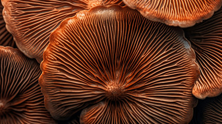 Closeup of portabella mushroom gills. Creative resource, AI Generatedの素材
