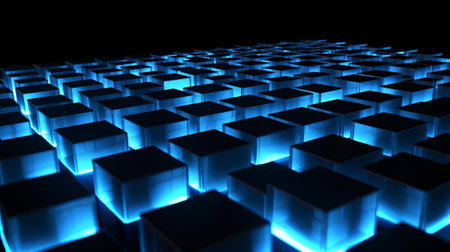 Picture of white squares and blue light on dim establishment. Creative resource, AI Generatedの素材
