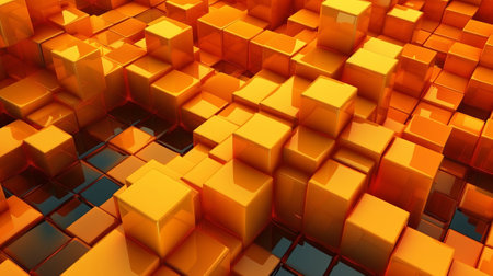 Orange and Yellow, Bursting 3d shapes Completely Organized to create a Cutting edge Tech See. Creative resource, AI Generatedの素材