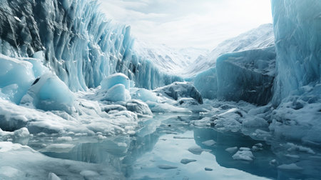 Unforgiving chilly surface of ice sheet. Creative resource, AI Generatedの素材