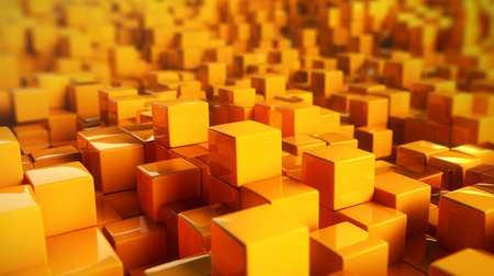 Orange and Yellow, Bursting 3d shapes Totally Organized to make a Cutting edge Tech See. Creative resource, AI Generatedの素材