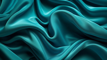 Turquoise and Water Cloth with Wrinkles and Folds. Multicolored Wavy Surface Establishment. Creative resource, AI Generatedの素材