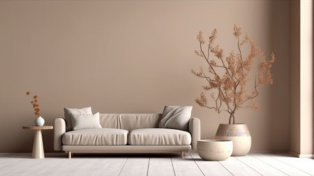 Energize composition of living room inside parts parts parts parts with duplicate space, brown clear chair, in organize vase with office. Creative resource, AI Generatedの素材