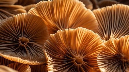 Closeup of portabella mushroom gills. Creative resource, AI Generatedの素材