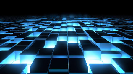 Picture of white squares and blue light on dim foundation. Creative resource, AI Generatedの素材