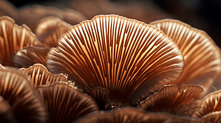 Closeup of portabella mushroom gills. Creative resource, AI Generatedの素材