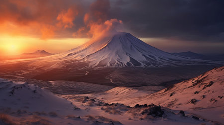 Disorienting dusk, mountain and lake. Creative resource, AI Generatedの素材