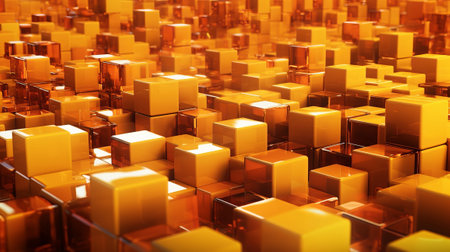 Orange and Yellow, Bursting 3d shapes Completely Organized to create a Cutting edge Tech See. Creative resource, AI Generatedの素材