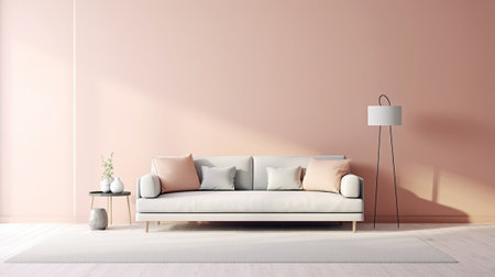 Scandinavian organize interior parts parts parts with cherish organize and coffe table. Cleanse divider exasperated in trance in inner parts parts parts with pastel colors. AI Generatedの素材