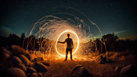 Lightpainting with smooth way. Creative resource, AI Generatedの素材