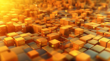 Orange and Yellow, Bursting 3d shapes Totally Organized to form a Cutting edge Tech See. Creative resource, AI Generatedの素材
