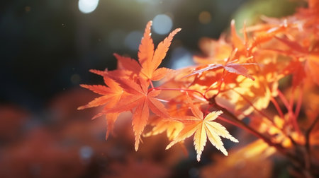 Central maple clears out in collect time sunny day in frontal zone and foggy establishment. Creative resource, AI Generatedの素材