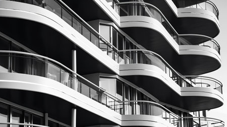Phenomenal dim and white glass building with overhangs. Creative resource, AI Generatedの素材