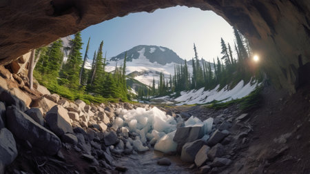 See of softening snow in a cave. Creative resource, AI Generatedの素材