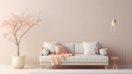 Scandinavian organize interior parts parts parts with cherish organize and coffe table. Cleanse divider exasperated in trance in inner parts parts parts with pastel colors. AI Generatedの素材