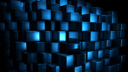 Picture of white squares and blue light on dim foundation. Creative resource, AI Generatedの素材
