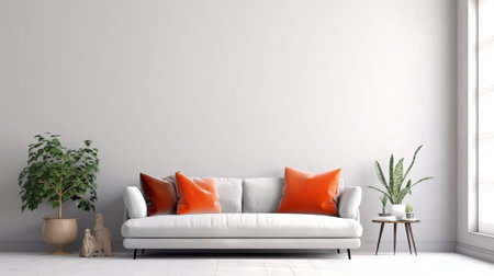 Duplicate space on cleanse white divider of well off living room insides parts parts with dim and orange jolt in. Creative resource, AI Generatedの素材