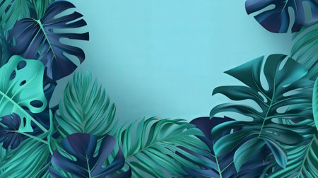 Collection of tropical leaves,foliage plant in blue color with space establishment. Creative resource, AI Generatedの素材
