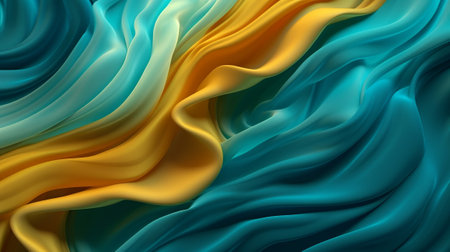 Turquoise and Water Cloth with Wrinkles and Folds. Multicolored Wavy Surface Establishment. Creative resource, AI Generatedの素材
