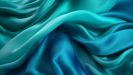 Turquoise and Water Cloth with Wrinkles and Folds. Multicolored Wavy Surface Foundation. Creative resource, AI Generatedの素材