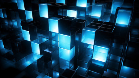 Picture of white squares and blue light on dim establishment. Creative resource, AI Generatedの素材