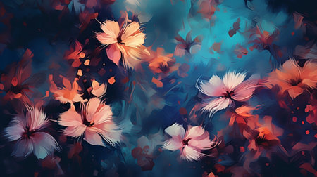 Unpretentiously wrapped blue and pink pastel painted blooms gloomy irritable establishment. Illustration, AI Generatedの素材