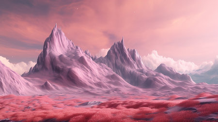 Pink Inclines driving to Chilly Mountain. Illustration, AI Generatedの素材