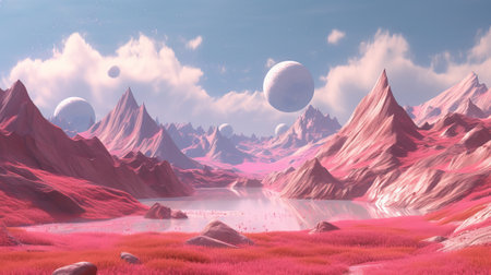 Pink Slants driving to Chilly Mountain. Illustration, AI Generatedの素材