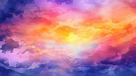 essential watercolor establishment sunset sky orange purple. Illustration, AI Generatedの素材