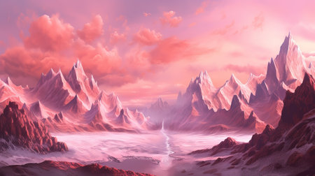Pink Inclines driving to Chilly Mountain. Illustration, AI Generatedの素材