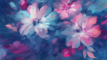 Unpretentiously finished blue and pink pastel painted blossoms dull testy foundation. Illustration, AI Generatedの素材
