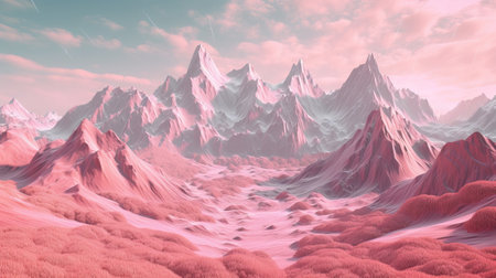 Pink Slants driving to Chilly Mountain. Illustration, AI Generatedの素材